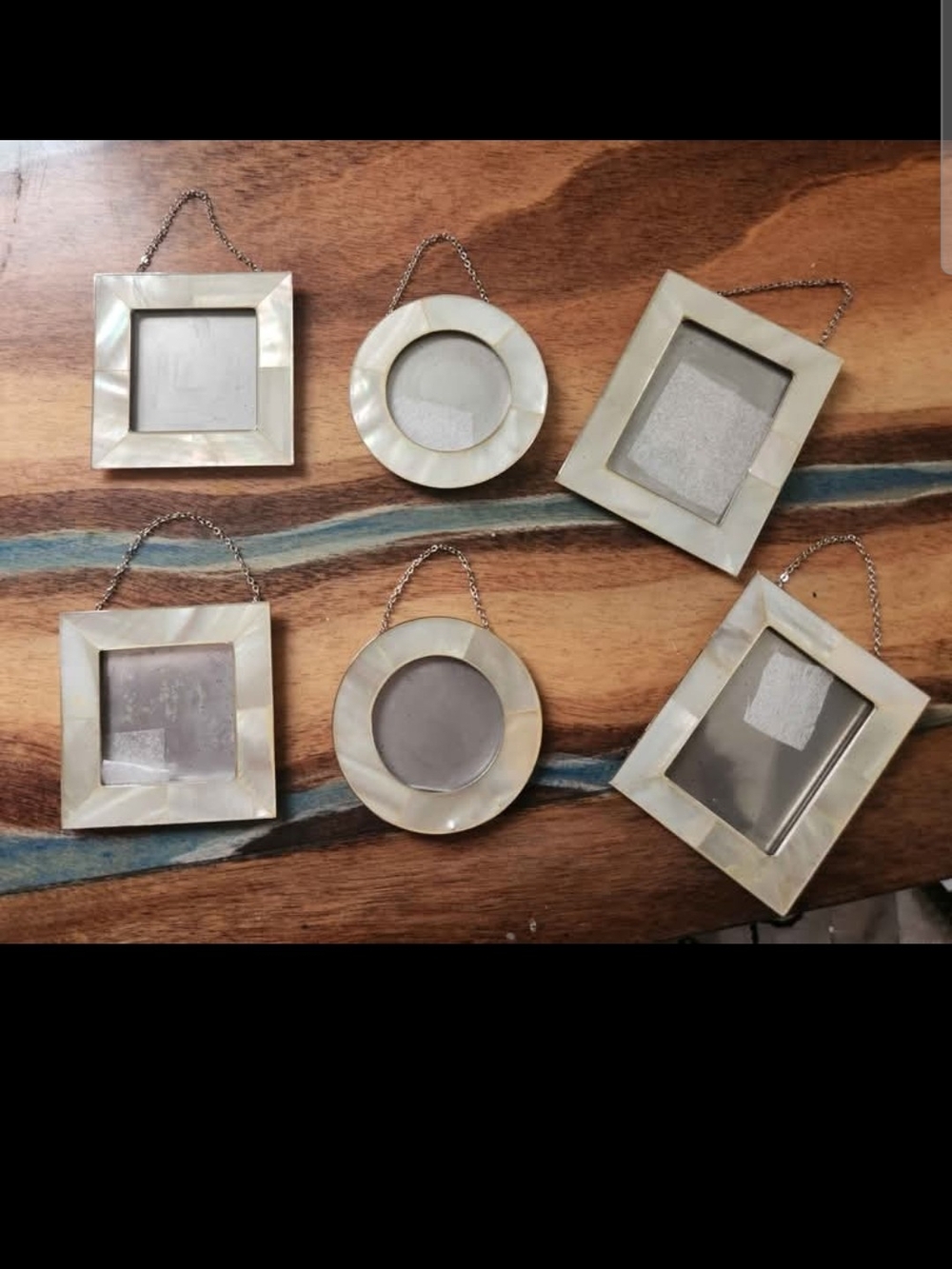 Mother-of-Pearl Hanging Mini Picture Frames - Cream Finish